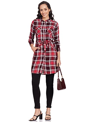 Image of Max Women Checked Tie-Up Waist Shirt Tunic