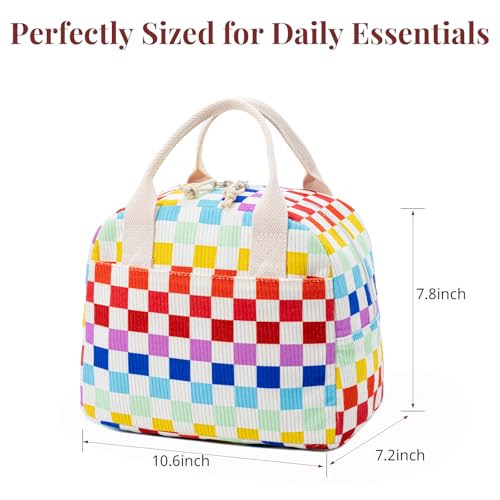 Image of LOVELYWIND Lunch Box for Women, Insulated Colorful Gingham Lunch Bag | Cute Colorful Gingham Insulated Lunch Bag for Women, Stylish Large Capacity Tote for Work, Office, Picnic and Travel
