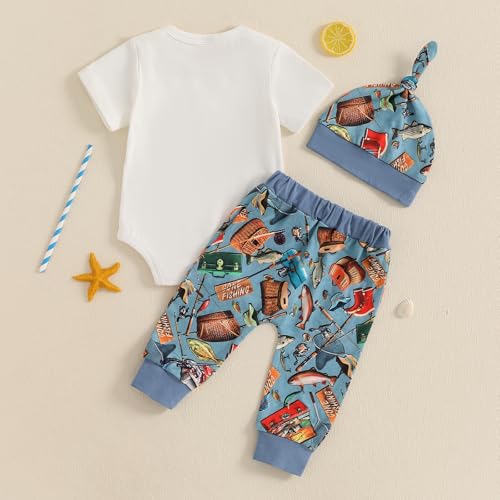 Image of Amnnchya Newborn Baby Boy Clothes Fishing Short Sleeve Romper Shirt Tops Pants Summer Spring Outfits Cute Hat Set
