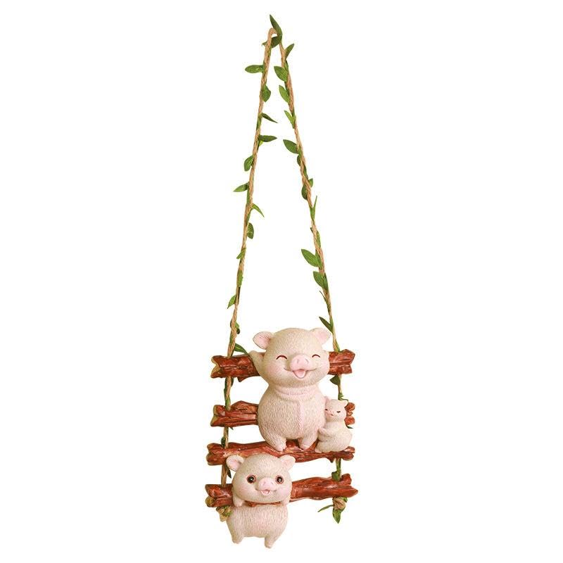 Cadeau unique et décoratif pour extérieur : statuette de cochon avec sa corde