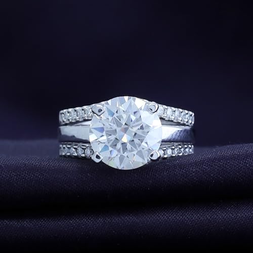 SAVEARTH DIAMONDS 2.5 Cttw Center 7.5MM Round Moissanite Diamond Solitaire Engagement Ring Set With Curved Enhancer Guard for Her in 10K or 14K Solid Gold Jewelry (VVS1 Clarity)3