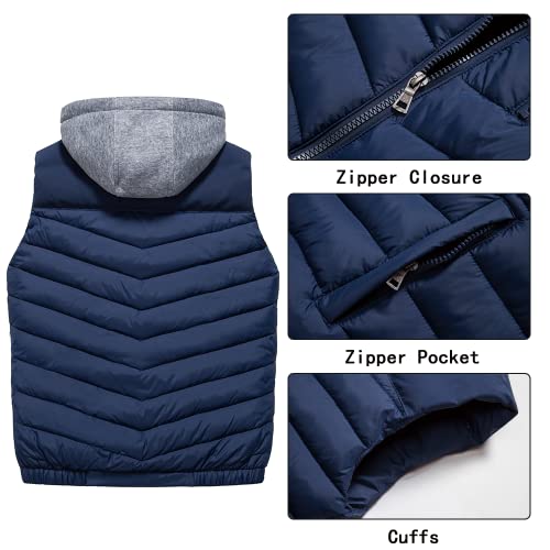 Msmsse Men's Outerwear Vests Winter Quilted Padded Vest Gilet Casual Removable Hooded Puffer Vests Blue M #TOP2