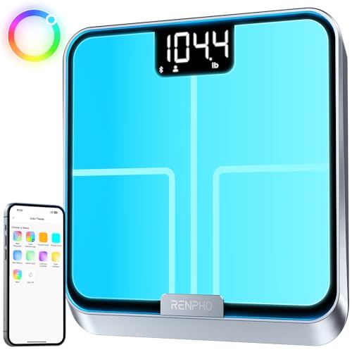 RENPHO Scales for Body Weight, Smart Scale with Lights to Remind Weighing, Body Fat Scales with App to Customize Scale Colors, Rechargeable, ITO Coating, 13 Health Monitor, Elis Chroma Color