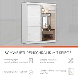 Fabryka Mebli Idźczak Kleiderschrank mit Spiegel - Schwebetürenschrank, Schlafzimmerschrank - Weiß Schrank für Schlafzimmer, Ankleidezimmer - 61 x 183 x 218 cm - Garderobenschrank