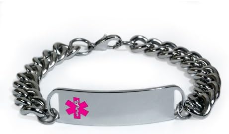 Custom Engraved Medical ID Alert Bracelet with Embossed emblem and wide chain. D-Style, premium series.