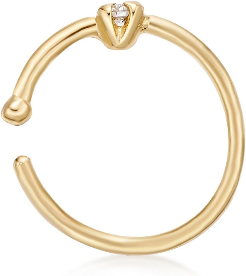 Lavari Jewelers 20 Gauge Nose Ring for Women - 14k White or Yellow Gold Lab Grown Diamond Nose Stud - Unisex Stud Hypoallergenic Nostril Piercing Jewelry - Classic Open Ring 20G Body Piercing for Men - Image 3