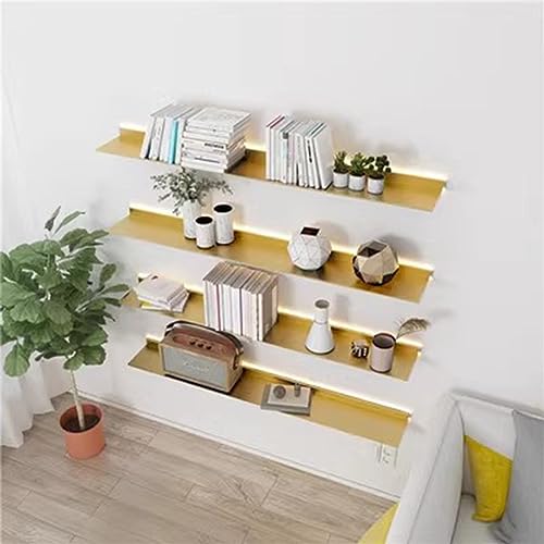 Étagère flottante LED en métal or : structure double face 40x20 cm haut de gamme