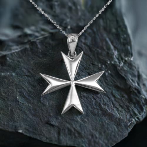 Polished Sterling Silver Maltese Cross Pendant Necklace4