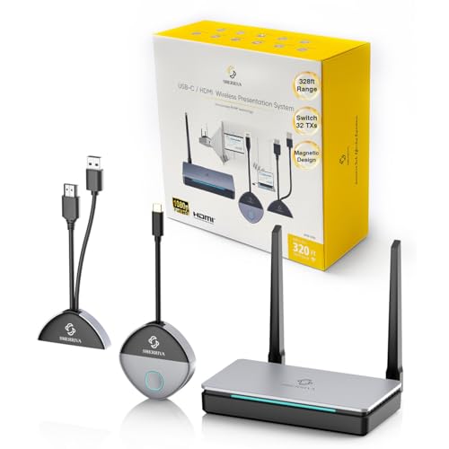SHERRIVA Wireless HDMI Transmitter and Receiver, USB-C & HDMI Adapter, 1080P@60Hz, 328 ft Range, 2.4G/5G, Up to 32 Transmitters, Plug and Play, for Laptop, PC, Phone, Camera, TV, Monitor, Projector
