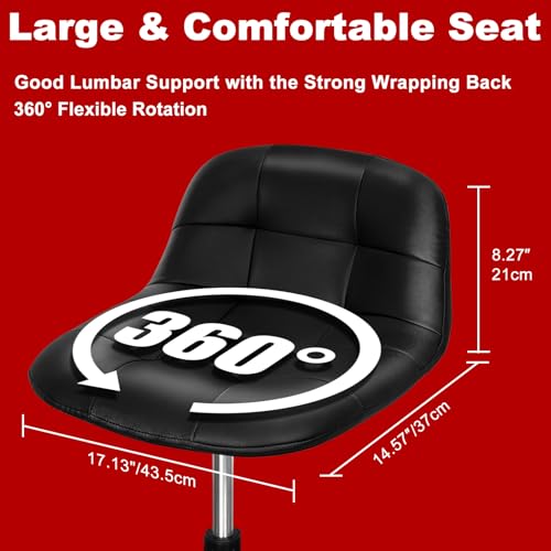 Image of Rolling Stool with Wheels, Adjustable Shop Stool Mechanic Seat, Garage Shop Roller Work Chair, Mobile Rolling Seat with Tool Tray, 2 Cup Holders, 4 inch Casters, 350 LBS, Heavy-Duty, Black