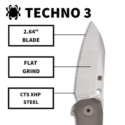 Spyderco Techno 3 Titanium Folding Knife - Compact Precision, Premium Materials - Titanium Handle - PlainEdge - 6.32