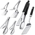 Sliner 6 Pack Grill Spatula and Tongs Set Heavy Duty Grilling Tools - Stainless Steel Spatula & Tongs for Outdoor Camping, Backyard Grilling BBQ Tools with Non-Slip Handle Utensils Gifts for Men
