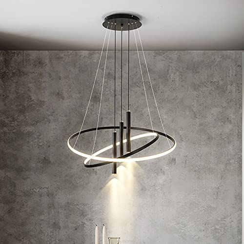 Lustre contemporain à 2 anneaux pour éclairage de salle à manger moderne et salon cosy