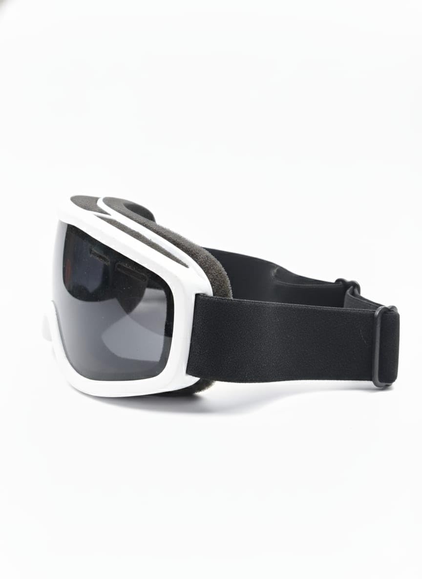 Professional Snow Goggles for Winter Sports, Unisex Design with White Frame, Black Lens, Adjustable Elastic Strap 1