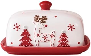 Contenedor de mantenimiento de mantequilla Mantequera navideña con tapa, plato de cerámica creativo, bandeja pequeña, plato de postre, adorno cuadrado de color esmaltado Crock de mantequilla