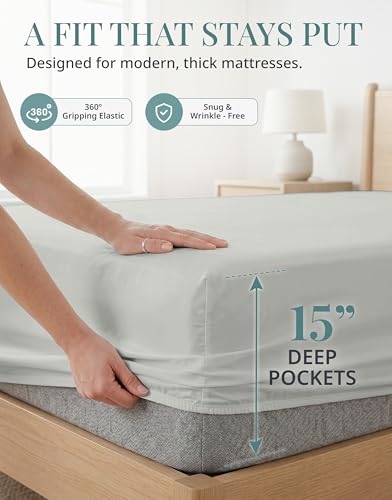 Image of LANE LINEN 100% Cotton Bed Sheets - 450 Thread Count Cooling Sheets Queen, Durable Daily Use Bedding, Value Comfort for Night Rest, Hotel Sateen Finish, Snug Fit 15 inch Deep Pocket - Moonstruck