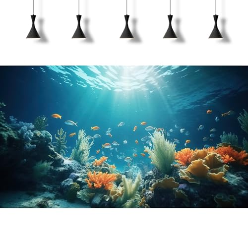 Image of Under The Sea Fish Tank Background Deep Sea Coral Reef Aquarium Background Underwater Rock Aquatic Plants Sunray Terrarium Backgrounds Tropical Fish Ocean Floor Fish Tank Backgrounds Decors 24x16in