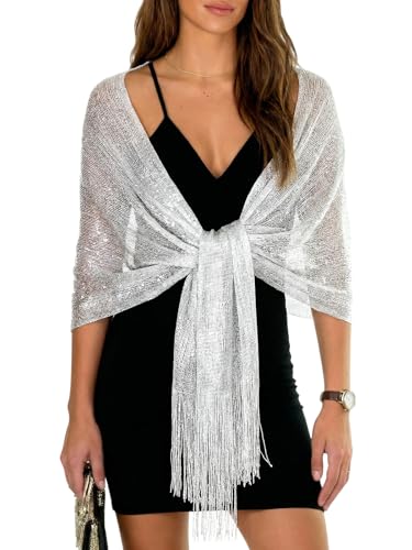 Sumolux Shawls Wraps for Evening Dresses Metallic Glitter Shawls Scarf for Women Sparkling Wedding with Free Buckle