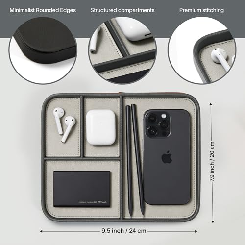 Nordik Leather Valet Tray - Sahara Gray - 9.5 x 7.9 Inch Medium Vegan Leather Tray - Stylish Nightstand Organizer for Men - Modern Bedside Caddy - EDC Catchall for Key Watch Wallet Jewellery