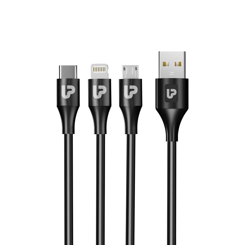 ULTRAPROLINK TrioLink Mini 3 in 1 Cable | 18W Fast Charging Cable | 0.5m | High Speed of 480mbps, Durable & Tangle-Free Design | Powerbank Short Cable | PVC | UL1099 | Black
