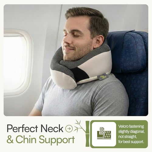 Image of Travel Neck Pillow for Airplanes, 360 Chin Support Memory Foam Travel Pillow for Long Flights, Bamboo Charcoal Memory Foam, Removable Washable Cover, Sleep Mask & Earplugs Included