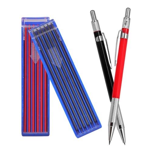 Lurrose Juego de Lápices Mecánicos para Carpintero 2.0 Mm con Recambios Negros y Rojos, Portaminas de Dibujo Profesional para Ingeniería y Construcción, Herramienta de Marcado Precisa