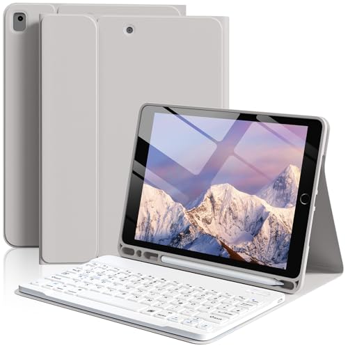 BFGTSJF Tastatur Hülle für iPad 10.2 Zoll (9./8./7. Generation) für iPad Air 3rd / Pro 10.5 Magnetisch Abnehmbarer Tastatur Weiche TPU Rückseite hülle mit Stifthalter QWERTZ Layout Grau