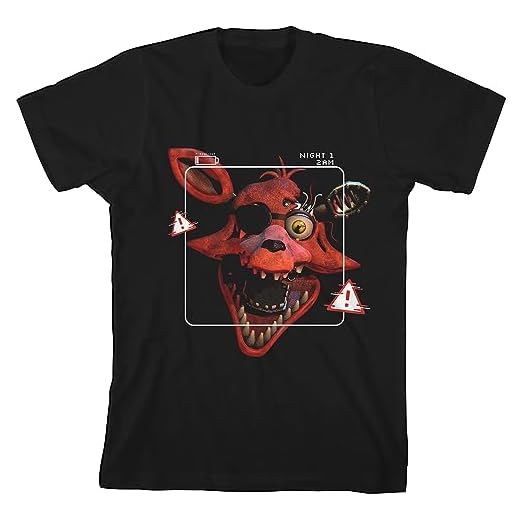 Camiseta masculina Five Nights at Freddy's Foxy with Warning Signs, gola redonda, manga curta, preta, Preto, PP