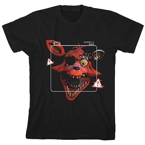 Five Nights At Freddys Foxy with Warning Signs Crew Neck Short Sleeve Boys Black T-Shirt-XS