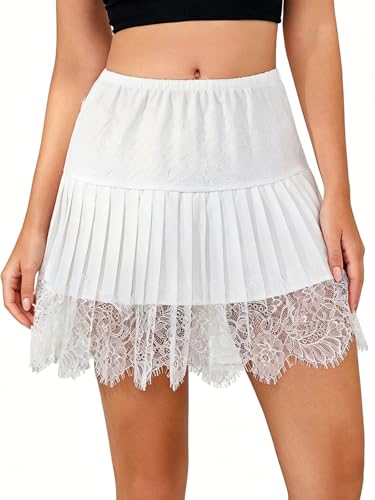 BJhaz Women Y2K Lace Mini Skirt Ruffle Pleated Half Slip Skirts