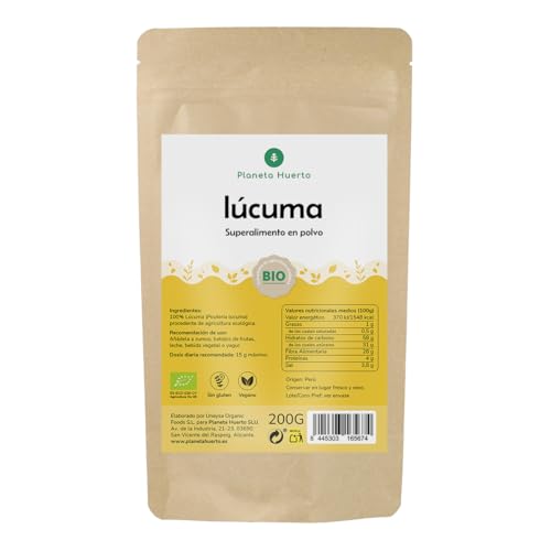PLANETA HUERTO | Lúcuma en Polvo 200 g ECO 100% Natural y Ecológica, Superalimento de Origen Peruano - Lúcuma en Polvo Rica en Fibra y Energía, Ideal para Batidos, Zumos, y Recetas