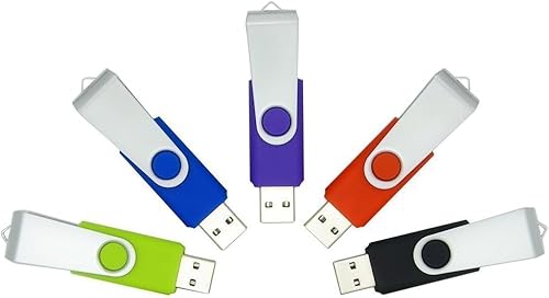 16GB Memory Stick, 5 Pack USB 2.0 USB Flash Drive Swivel Design Thumb Drive Data Storage 5 Mixed Colors (Black Blue Green Red Purple)