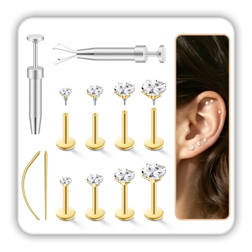 16G Flat Back Stud Earrings for Women Men Set...