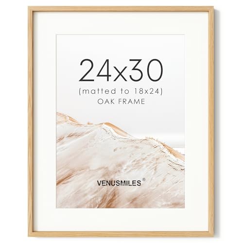 Image of 24x30 Poster Frame, USA-Sourced Natural Oak Wood Picture Collage Frame with HD Tempered Glass, Modern Simple 24 x 30 Wooden Photo Frame Matted to 18x24, Vertical & Horizontal Wall Hanging Display