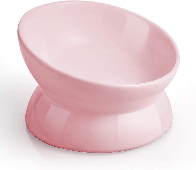Pote Elevado e Inclinado de Cerâmica para Gatos LoeJan Rosa, 5,3 x 5,3 x 3,5 cm, Pacote com 1