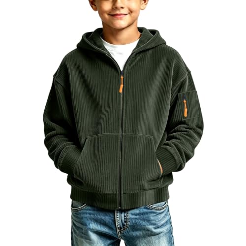 Boys Corduroy Knit Hoodie Sweatshirt Plain Zip Up Long Sleeve Jacket - image 1