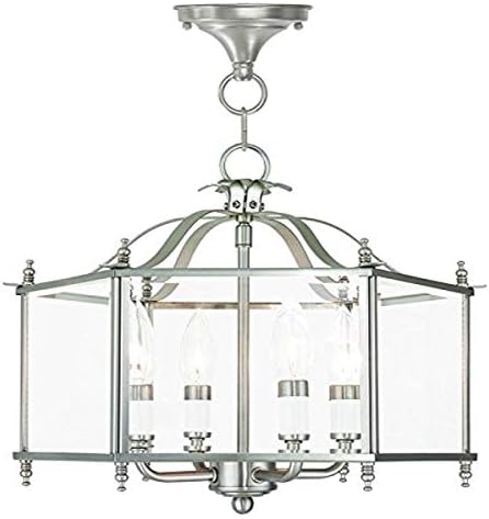 Livex Lighting 4398-91 Livingston 4-Light Convertible Hanging Lantern/Ceiling Mount, Brushed Nickel, 15.5"L x 15.5"W image 5