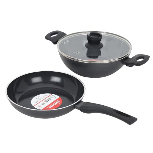 Image of Sunflame 3 Pcs Ceramic Non-Stick Cookware Combo | Kadhai 24 cm, Fry Pan 24 cm, Glass Lid | No PFOA, PFAS, PTFE | Induction and Gas Stove Compatible | 2 Year Warranty by Sunflame