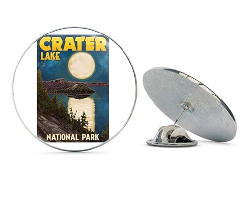 Crater Lake Art Poster (rv National Park Hike) Metal 0.75" Lapel Hat Pin Tie Tack Pinback2