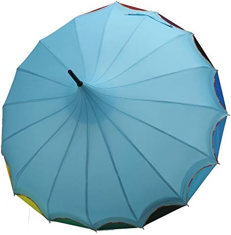 QUEENSHOW Creative Rainbow Pagoda Umbrella, Retro Small Fresh Wave point Sun Umbrella Stick Umbrella UV Protection Umbrella Retro with Hook Handle for Sun & Rain Protection, Light blue