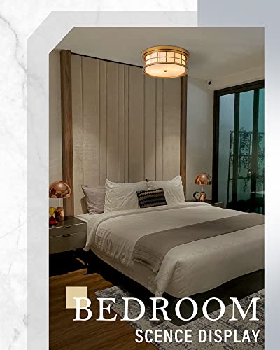 Hanass Flush Mount Ceiling Light Fixtures, Bedroom Ceiling Light Fixture With Frosted Glass, Gold Flushmount Ceiling Lights, E26 Close To Ceiling Light For Hallway, Living Room, Kitchen, Mx100023 #TOP6