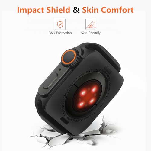 Image of amBand for Apple Watch Series 10 11 46mm Metal Case Men, W1 Rugged Protective Bumper [Turn iWatch into Ultra 3 /2 /1 Look] with Back Cover, Upgrade Conversion Kit Stylish Protector 46 mm - Black