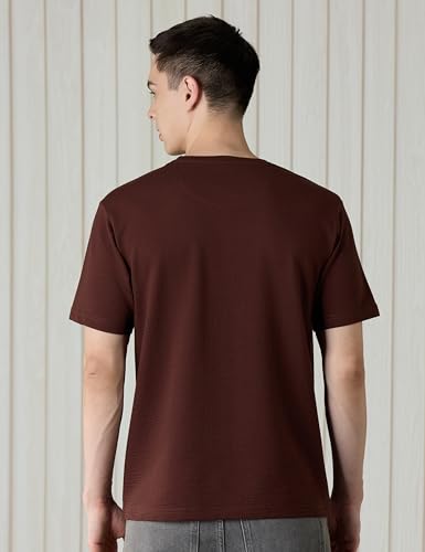 Image of Amazon Brand - Symbol Men Cotton Rich Relaxed Fit Textured T-Shirt | Half Sleeves | Available in Plus Size