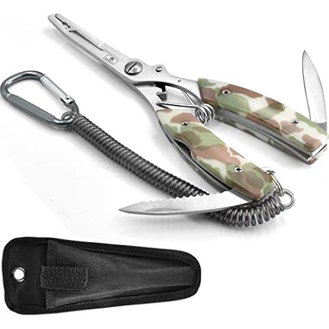 sawkit Portable Fishing Pliers,Fish Hook Remover,Stainless Steel Line Cutter Curved Nose Remove Hook Fishing Tackle Tool with Nylon Sheath Fishing Plyers Fishing Gear Set Cover