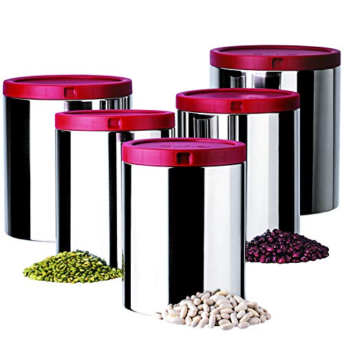 Porta Mantimentos com Tampa, 5 peças, Vermelho, Euro