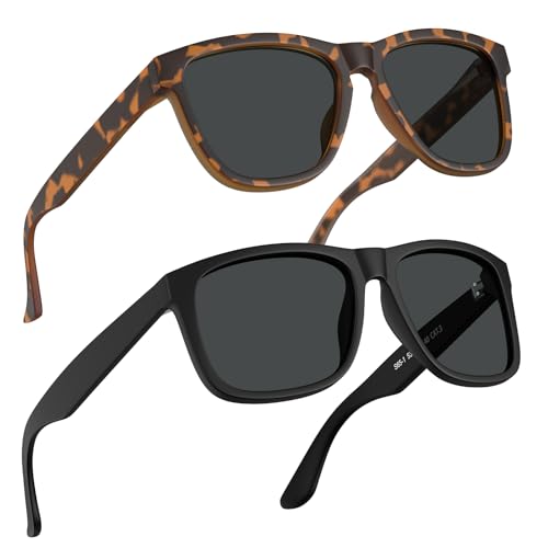 STGATN Square Polarized Sunglasses for Men, 2 Packs in 2 Styles, Matte TR90 Frames, UV400 Protection, No Slip