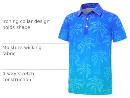 Cuddomper Boys Hawaiian Polo Golf Shirt Palm Blue Gradient 9-10 Years - image 4
