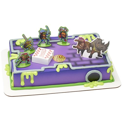 DecoSet Teenage Mutant Ninja Turtles Pizza Power Cake Topper 6-Piece Cake Decoration With Turtle Figurines Cake Pic And Pizza Launcher ! | For Birthday Parties Celebration