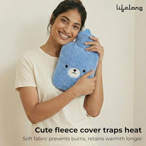 Image of Lifelong 2000ml Hot Water Bottle with Cover | Silicone Hot Water Bag for Pain Relief, Period Cramp Comfort & Back, Feet Ache Relief with Soft Fur |Spill & Burn Free Bottle with Hot Compress (LLEHWB54)