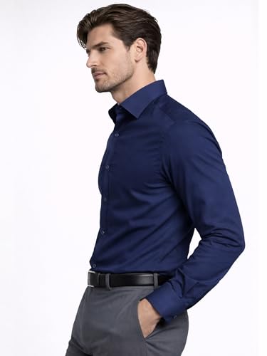 Image of FILO HEVIS Men's Shirt Regular Fit Solid Self-Cord Cotton Blended, Soft Fabric Stylish Formal Wear Man Shirt, Spread Collar Full Sleeves,(Available in Plus Size)
